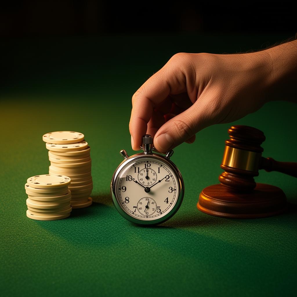 Stoppur och casinochips på grönt filt – Spelpaus är registret som styr svensk speltillgång